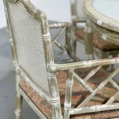 Ensemble de salle à manger vintage en faux bambou avec tissu d'origine, années 1980.