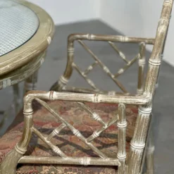 Ensemble de salle à manger vintage en faux bambou avec tissu d'origine, années 1980.