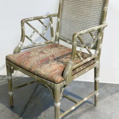 Ensemble de salle à manger vintage en faux bambou avec tissu d'origine, années 1980.