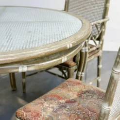 Ensemble de salle à manger vintage en faux bambou avec tissu d'origine, années 1980.