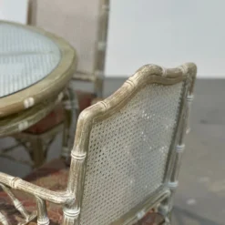 Ensemble de salle à manger vintage en faux bambou avec tissu d'origine, années 1980.