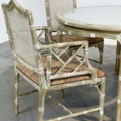 Ensemble de salle à manger vintage en faux bambou avec tissu d'origine, années 1980.