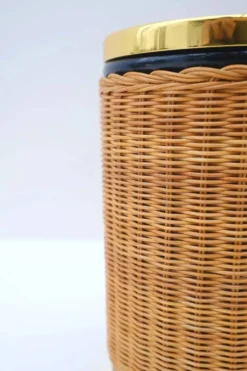 Ensemble de seau à glace, bouteille et shaker en rotin et chrome, France 1970