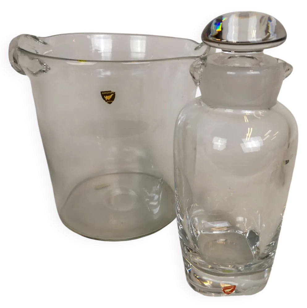 Ensemble de seau à glace et shaker Orrefors Nils Landberg, Suède, années 1950