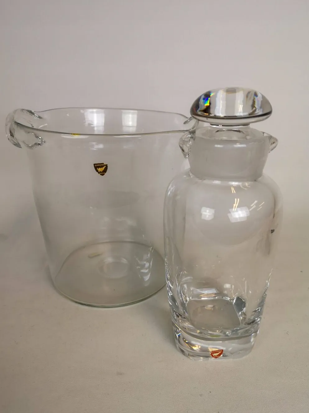 Ensemble de seau à glace et shaker Orrefors Nils Landberg, Suède, années 1950