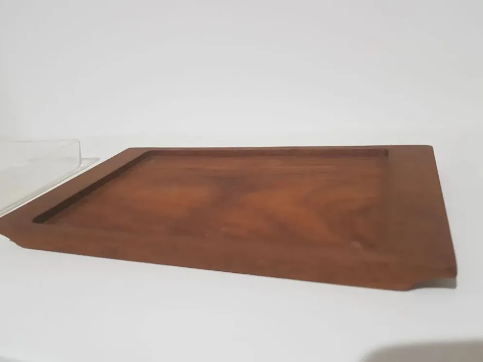 Ensemble de service, bois de teck brun, verre transparent, Danemark, années 70.
