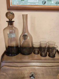 Ensemble de service de table carafe bouteille et 5 gobelets en verre f