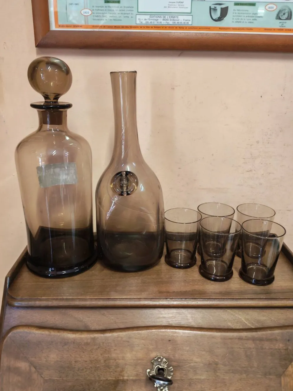 Ensemble de service de table carafe bouteille et 5 gobelets en verre f