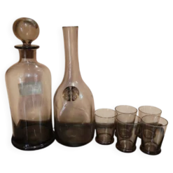 Ensemble de service de table carafe bouteille et 5 gobelets en verre f