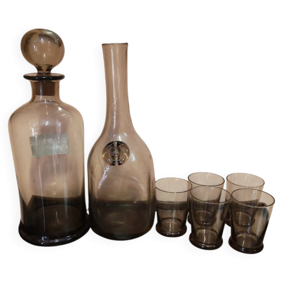 Ensemble de service de table carafe bouteille et 5 gobelets en verre f