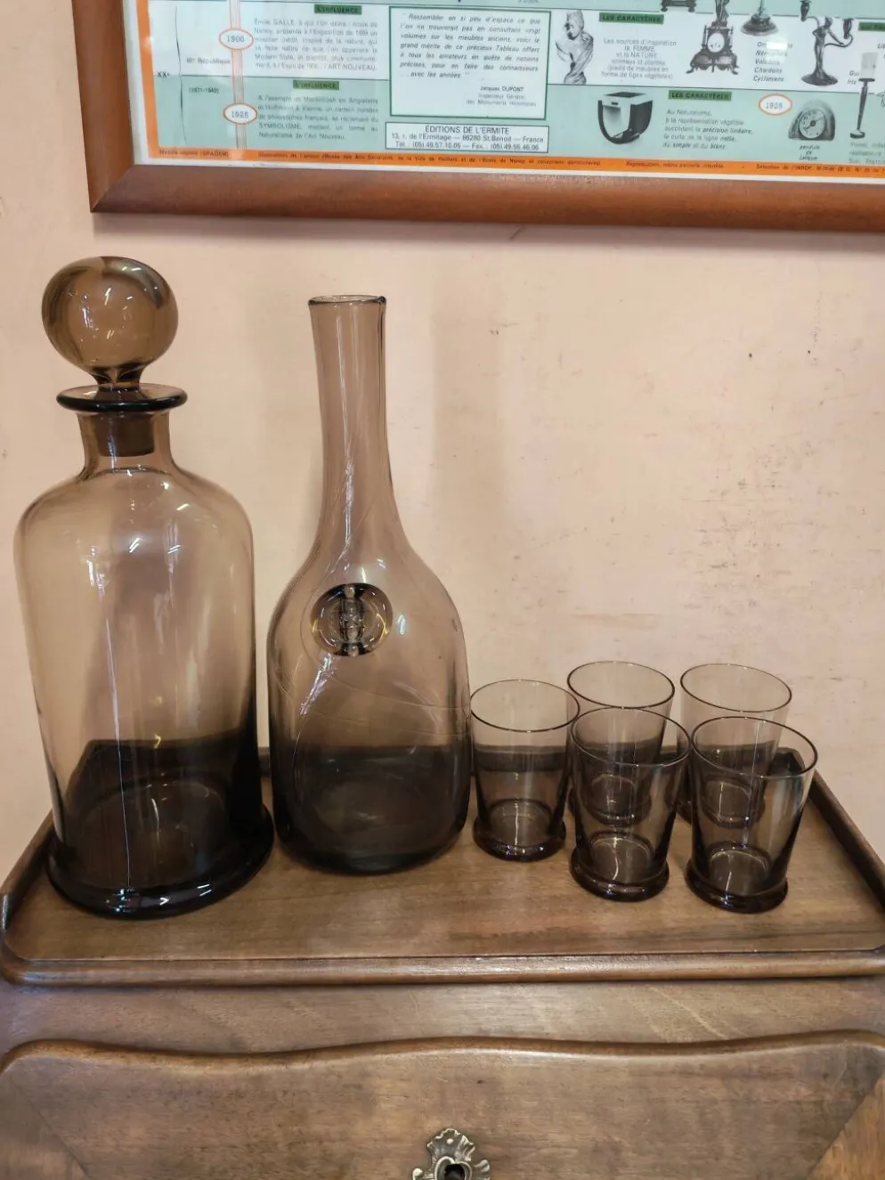 Ensemble de service de table carafe bouteille et 5 gobelets en verre f