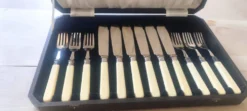 Ensemble de service à poisson vintage de Sheffield pour 6 – Poignées en os véritable – Argent sterling
