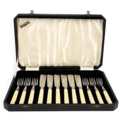 Ensemble de service à poisson vintage de Sheffield pour 6 – Poignées en os véritable – Argent sterling