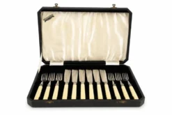 Ensemble de service à poisson vintage de Sheffield pour 6 – Poignées en os véritable – Argent sterling