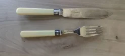 Ensemble de service à poisson vintage de Sheffield pour 6 – Poignées en os véritable – Argent sterling