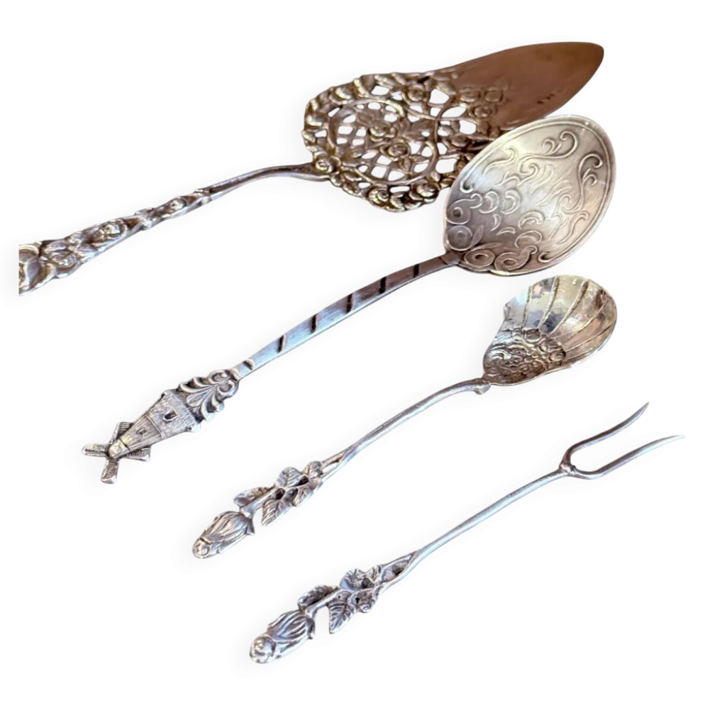 Ensemble de service pour hors d'œuvre et dessert en argent sterling suédois antique, 1949