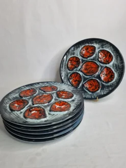 Ensemble de six assiettes, service à huitres, Pornic, 25 cm