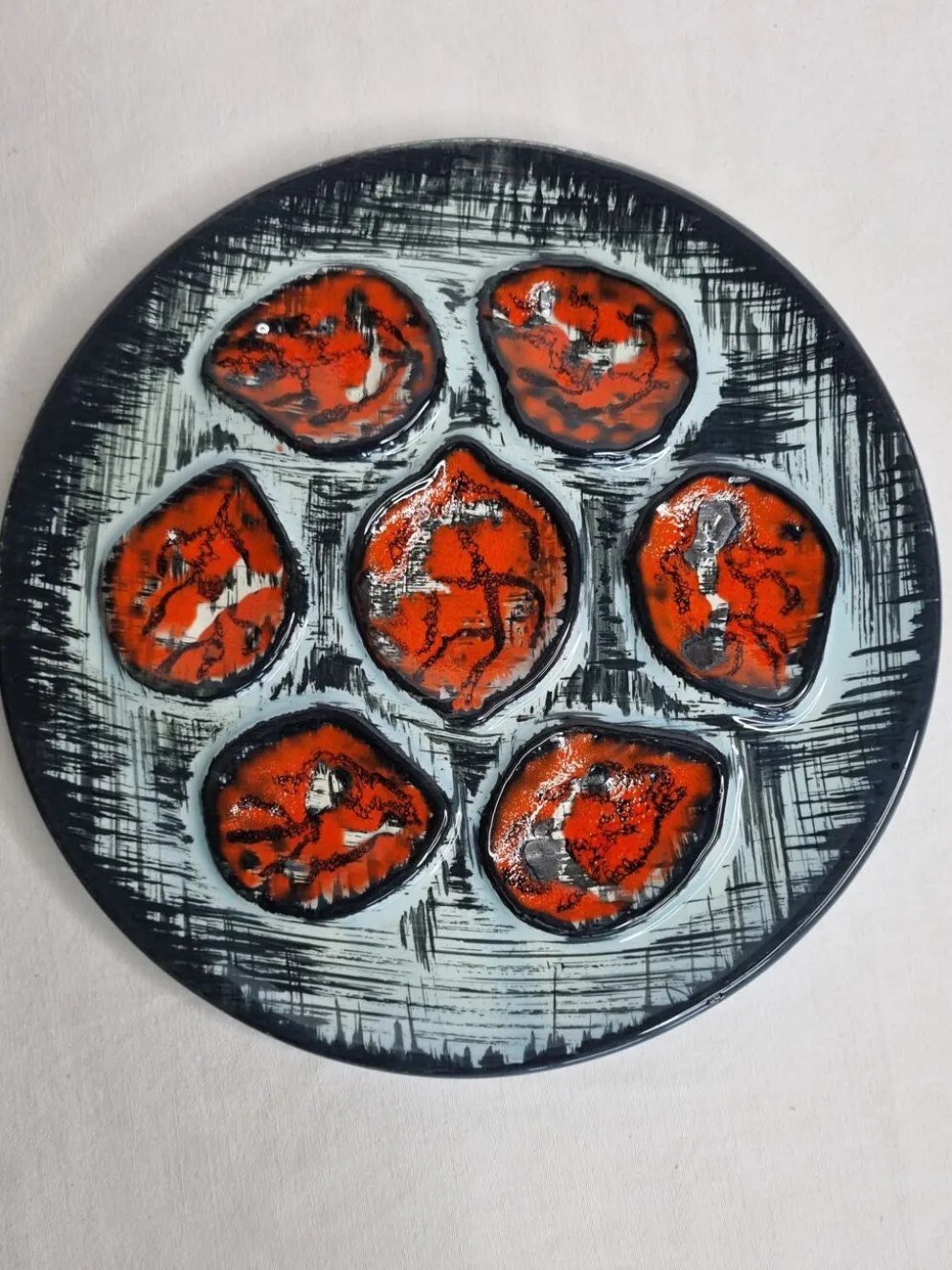 Ensemble de six assiettes, service à huitres, Pornic, 25 cm