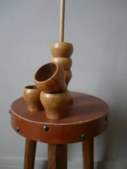 Ensemble de six coquetiers en bois d'olivier fabrication artisanale