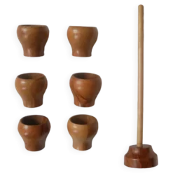 Ensemble de six coquetiers en bois d'olivier fabrication artisanale