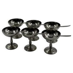 Ensemble de six coupes à dessert en acier inoxydable avec cuillères assorties