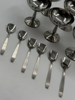 Ensemble de six coupes à dessert en acier inoxydable avec cuillères assorties