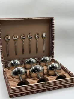 Ensemble de six coupes à dessert en acier inoxydable avec cuillères assorties