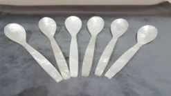 Ensemble de six cuillères à caviar, nacre blanche, Thaïlande, années 1980.