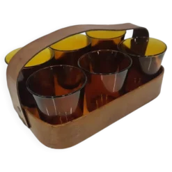 Ensemble de six verres ambre, en verre, Duralex, France, années 1980.