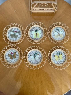 Ensemble de sous verre papillon vintage