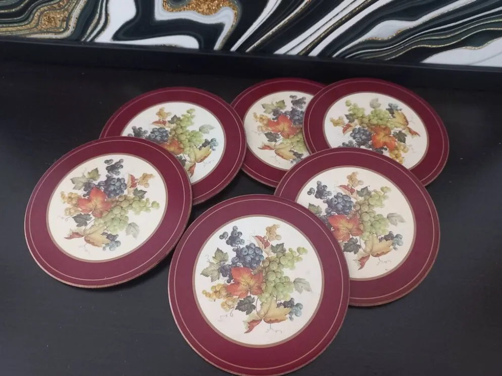 Ensemble de 6 sous-verres vintage en bois et liège