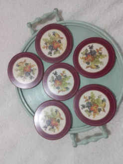 Ensemble de 6 sous-verres vintage en bois et liège