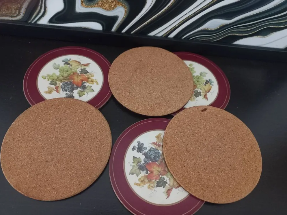 Ensemble de 6 sous-verres vintage en bois et liège