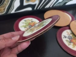 Ensemble de 6 sous-verres vintage en bois et liège