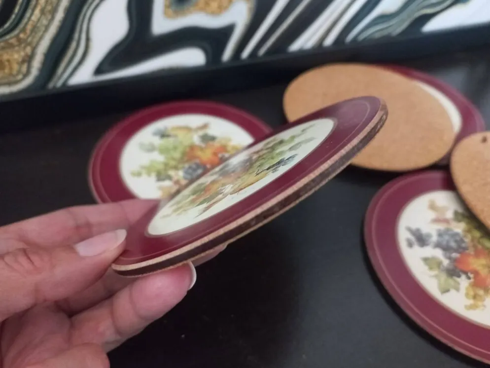 Ensemble de 6 sous-verres vintage en bois et liège