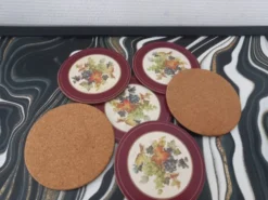 Ensemble de 6 sous-verres vintage en bois et liège