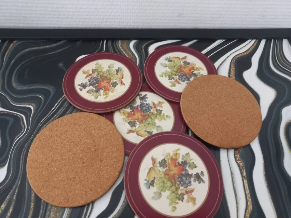 Ensemble de 6 sous-verres vintage en bois et liège