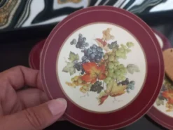 Ensemble de 6 sous-verres vintage en bois et liège