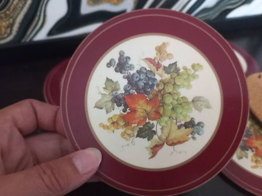 Ensemble de 6 sous-verres vintage en bois et liège