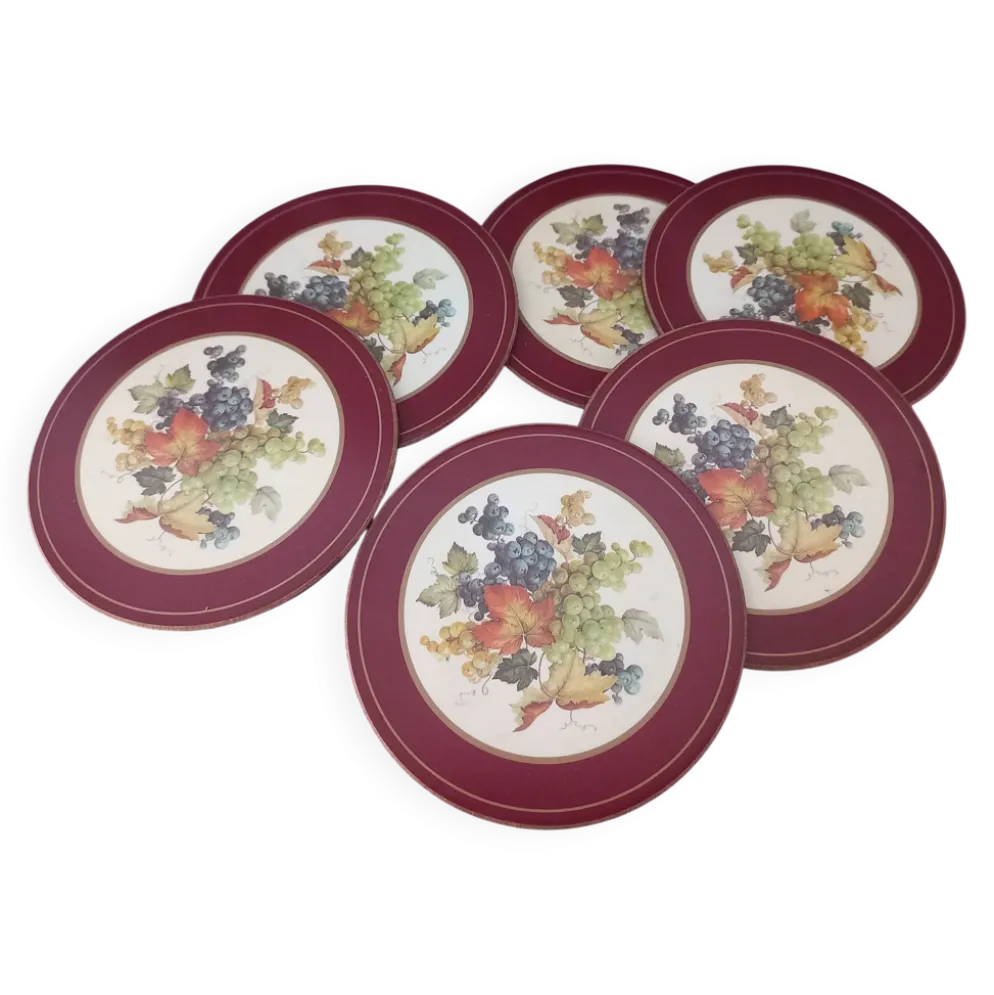 Ensemble de 6 sous-verres vintage en bois et liège