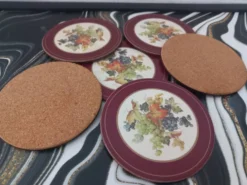 Ensemble de 6 sous-verres vintage en bois et liège