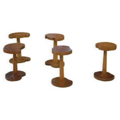 Ensemble de 5 tables d’appoint brutalistes en palissandre 1960’s