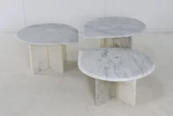 Ensemble de 3 tables d'appoint en marbre en forme de goutte d'eau, table basse vintage.