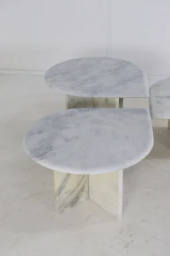 Ensemble de 3 tables d'appoint en marbre en forme de goutte d'eau, table basse vintage.