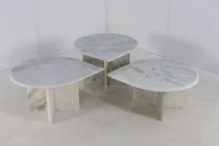 Ensemble de 3 tables d'appoint en marbre en forme de goutte d'eau, table basse vintage.