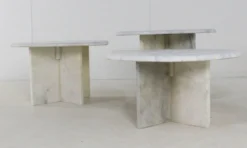 Ensemble de 3 tables d'appoint en marbre en forme de goutte d'eau, table basse vintage.