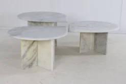 Ensemble de 3 tables d'appoint en marbre en forme de goutte d'eau, table basse vintage.