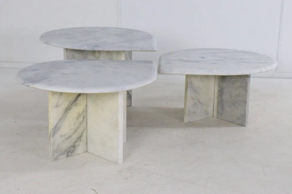 Ensemble de 3 tables d'appoint en marbre en forme de goutte d'eau, table basse vintage.