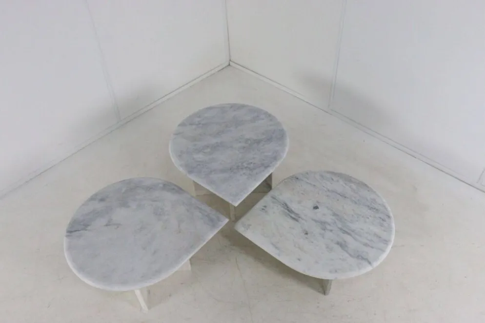 Ensemble de 3 tables d'appoint en marbre en forme de goutte d'eau, table basse vintage.