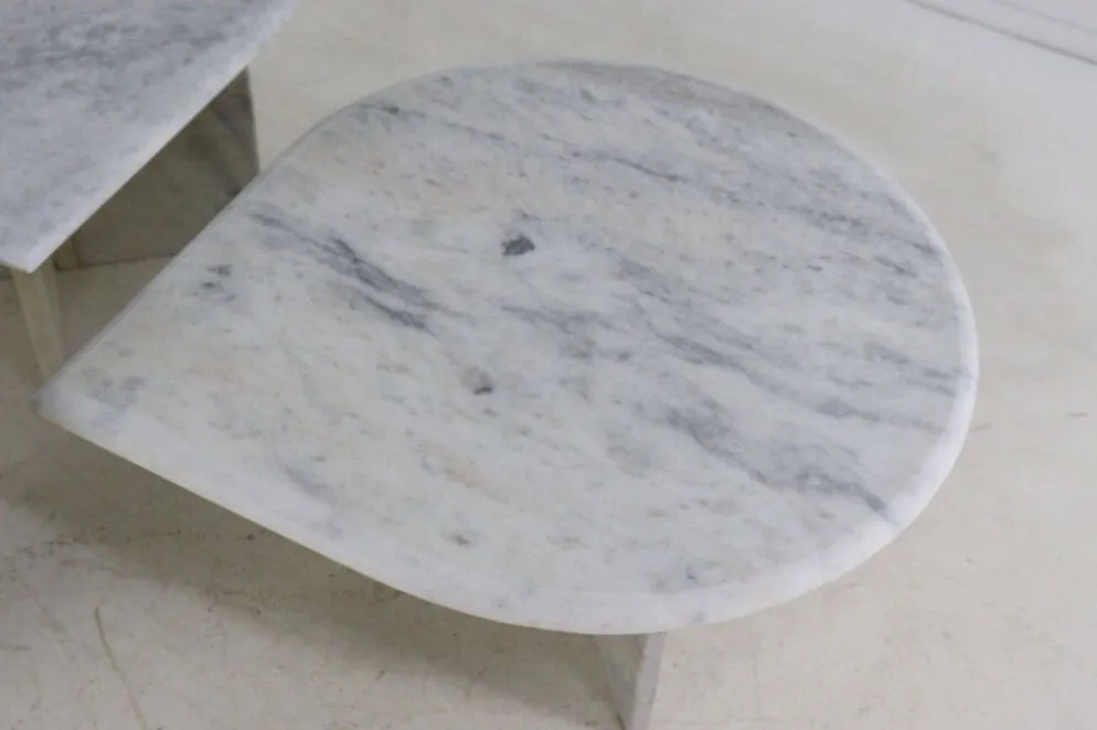Ensemble de 3 tables d'appoint en marbre en forme de goutte d'eau, table basse vintage.